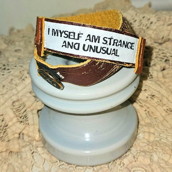 Beetlejuice Goth Jewelry Leather Wrap Bracelet I Myself Am Strange And Unusual - Picture 6 of 10